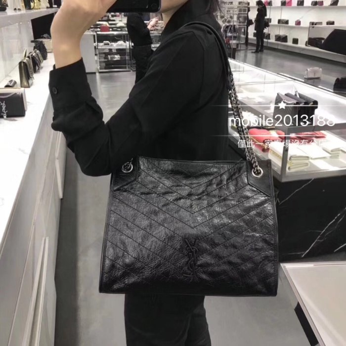 現貨一個 全新正品 SAINT LAURENT YSL NIKI bag 577999 黑色 復古雙鏈條包 大型購物包