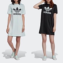 【Dr.Shoes】Adidas Tee Dress女裝 緞面 長版上衣 連身裙 洋裝 湖水綠DV0126黑DV0127