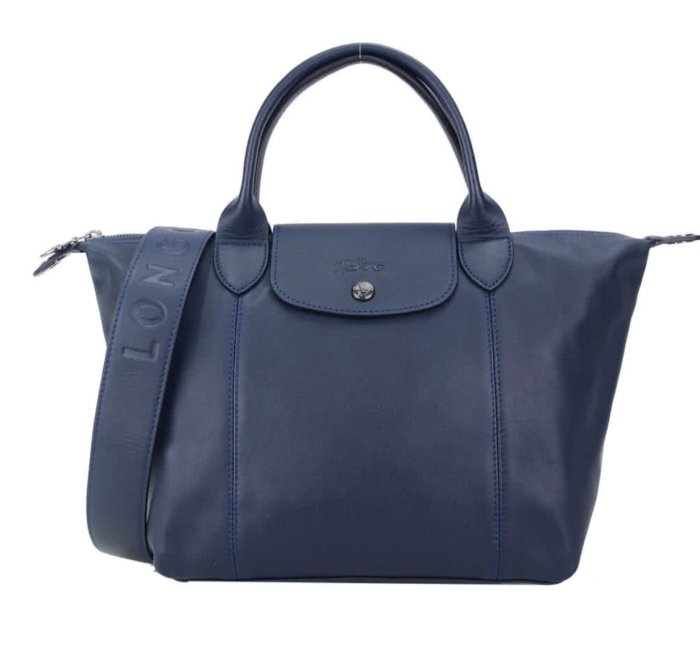 Longchamp Le Pliage Cuir 中 霧霾藍 海軍藍 手提包 水餃包 斜背包 折疊包 梅蒂斯羊皮 小羊皮 手挽包 郵差包