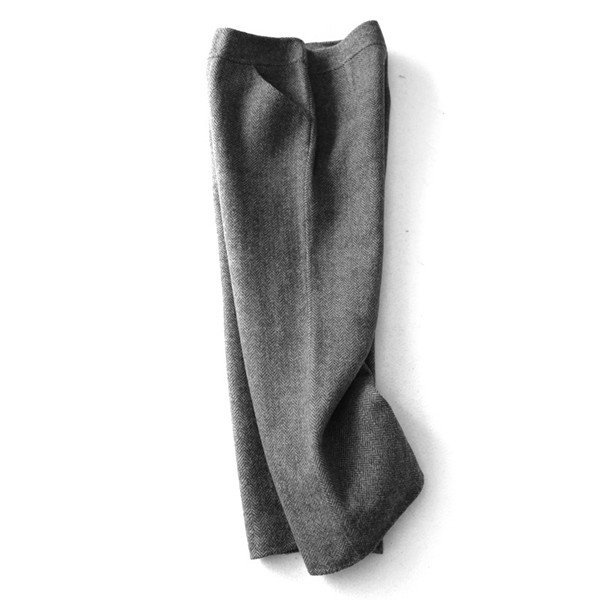 歐美 PB 新款 舒適保暖人字紋雙面羊毛呢 中腰垂感直筒寬管九分褲 2色 (Q987)
