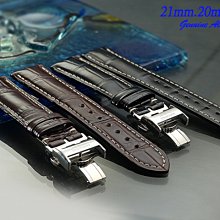 【時間探索】進口純正鱷魚皮 LONGINES 浪琴 代用高級摺疊扣錶帶 ( 21mm.20mm)