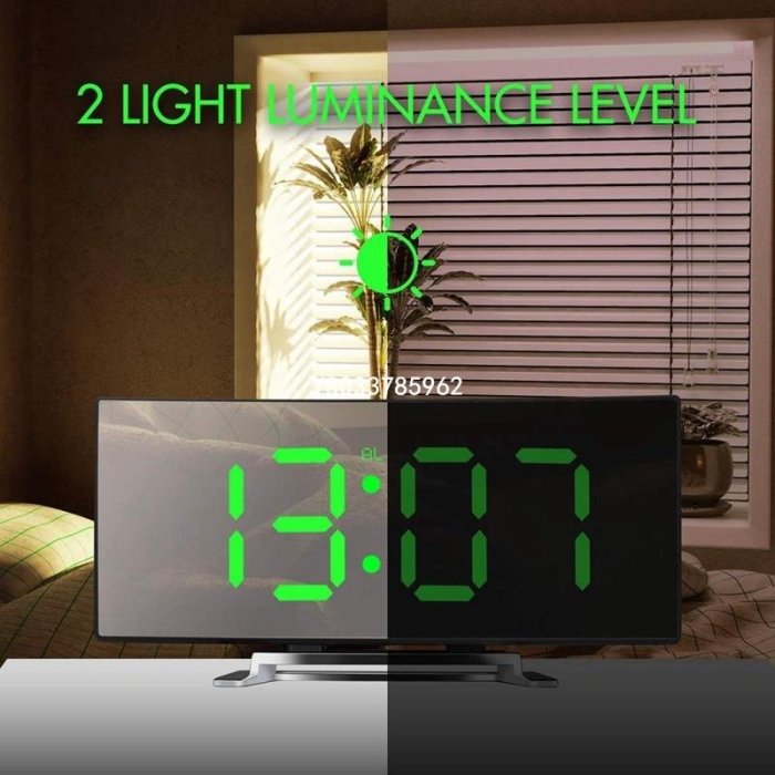 數字鬧鐘 7 英寸弧形可調光 Led 屏幕數字時鐘, 適用於兒童臥室綠色大號時鐘輕巧-精品時尚屋