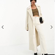 (嫻嫻屋) 英國ASOS-Pretty Lavish 奶油白色西裝領長袖長大衣外套EJ23