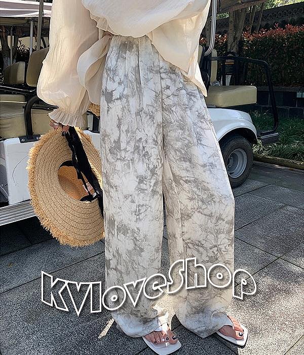 KVLOVE SHOP〥韓風chic 時尚微微影/水墨印花舒適垂感小寬鬆直筒長褲 2色〥特價