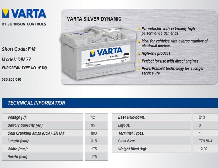 【電池達人】德國華達 VARTA 汽車電池 F18 85AH VOLVO XC60 V60 S40 V40 S60