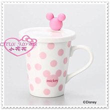 ♥小花花日本精品♥ Hello Kitty  日製 米奇 附湯匙架 陶磁馬克杯  杯子 茶杯(粉色)點點11244707