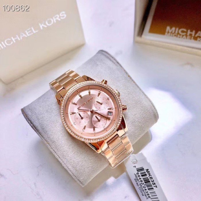 熱銷特惠 MICHAEL KORS 三眼計時-石英鑲鑽女錶MK6357明星同款 大牌手錶 經典爆款