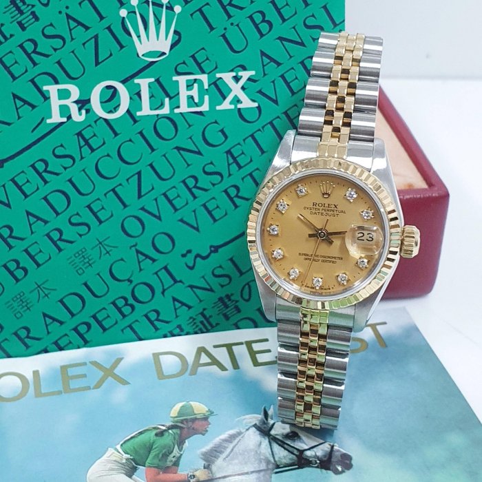 ROLEX勞力士 69173 Datejust 蠔式女錶 經典款式 金色十鑽面盤 錶徑26 自動上鍊 大眾當舖L642