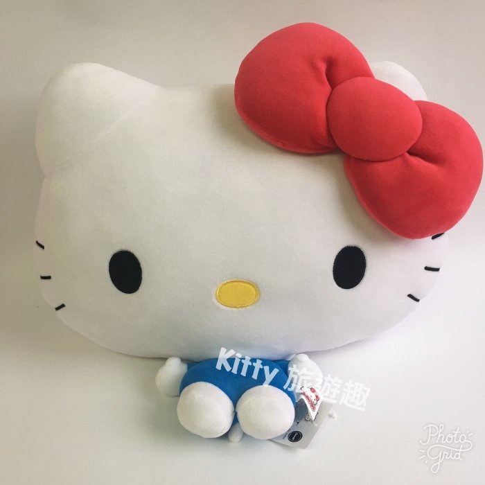 [Kitty 旅遊趣] Hello Kitty 大臉絨毛玩偶 凱蒂貓45週年紀念 抱枕 靠墊 禮物 收藏