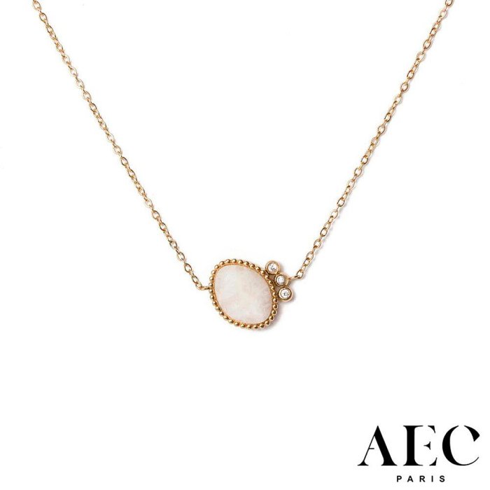 AEC PARIS 巴黎品牌 白鑽月光石項鍊 優雅金項鍊 CHAIN NECKLACE TRIVIA