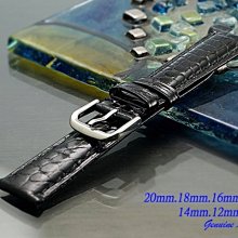【時間探索】進口純正鱷魚皮高級錶帶短款亮黑色 ( .20mm.18mm.16mm.14mm.12mm)