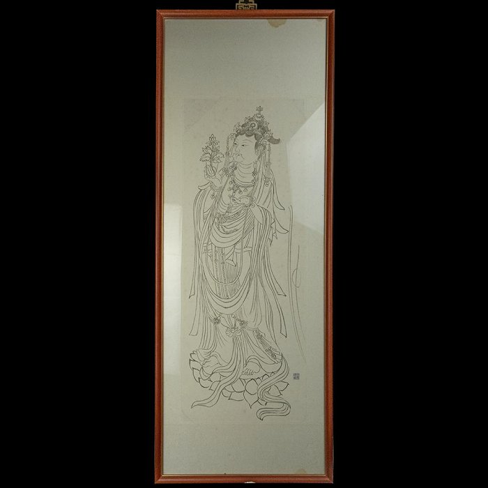 篆刻藝術家蔡宗憲 手繪描白觀世音菩薩畫像