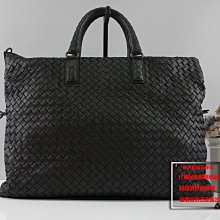 優買二手精品名牌店 BOTTEGA VENETA BV 黑色全皮編織 拉鍊包 手提包 公事包 波士頓包 肩背包 激新