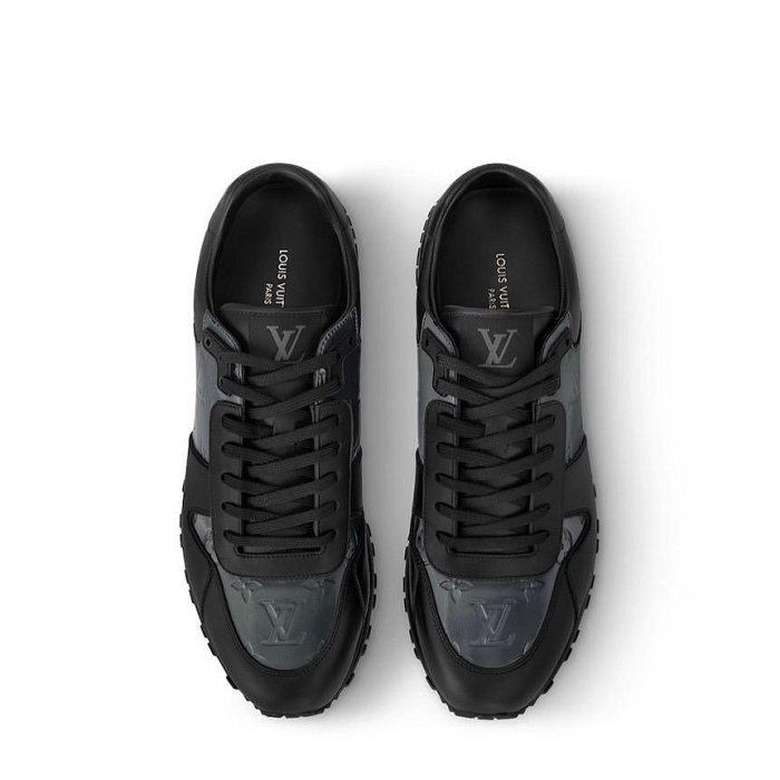 【翰貝格名牌館】全新真品 LV 男款 黑色 Run Away 滿版 Logo 休閒鞋 運動鞋 EU41.5 現貨