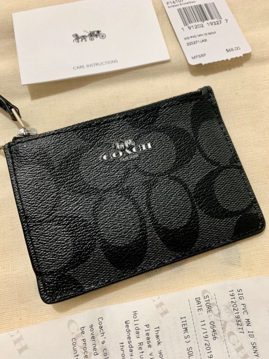 COACH caoch 防水零錢包小卡夾 黑色 大C Logo圖案 全新正品 美國outlet 購回