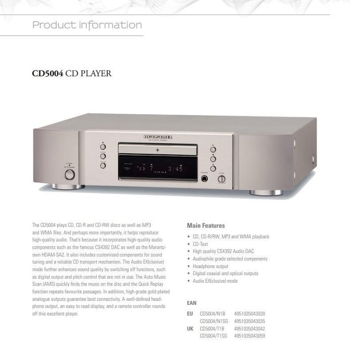 【夢響音響工作室】日本 MARANTZ CD5004 CD播放機 已更換全新雷射頭 一元起標 ！！