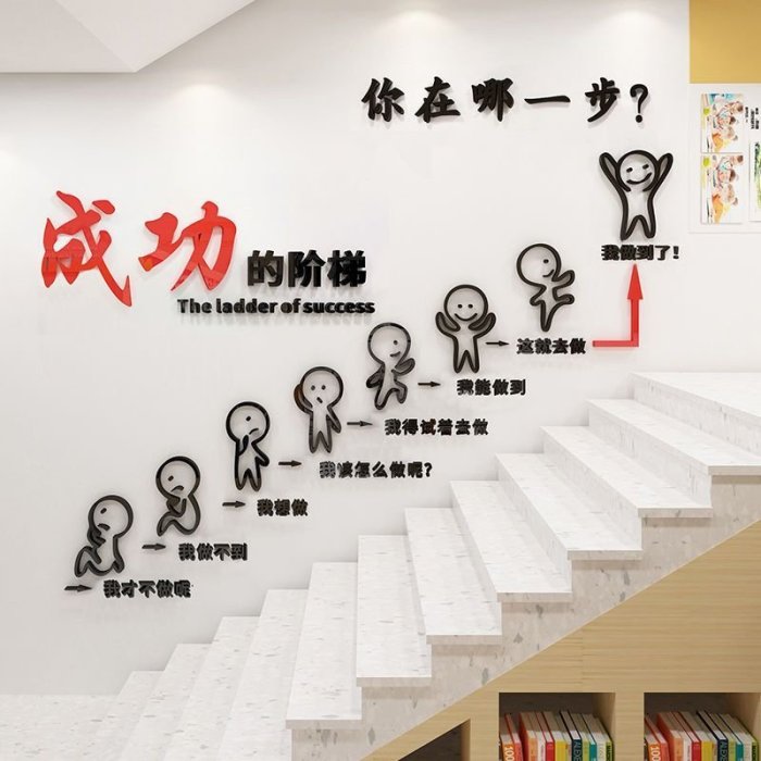 【熱賣精選】成功的階梯勵志墻貼畫學校班級文化墻面裝飾教室激勵文