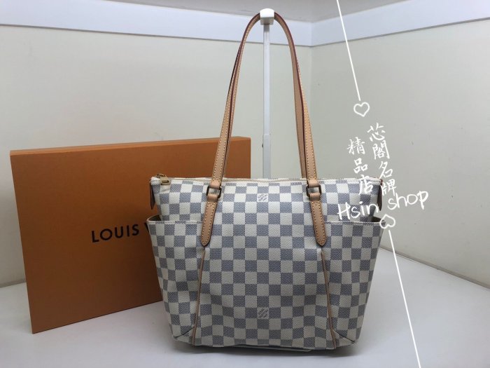 ※芯閣名牌精品店※LV N41280 Totally 白色 棋盤格 雙口袋 小款 手提/肩背包 近全新