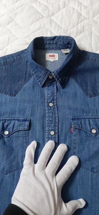 近新門市正品Levis Classic Western經典V型雙口袋藍色珍珠扣牛仔襯衫M