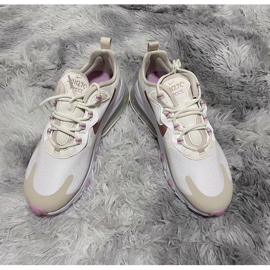 【正品】耐克Nike Air Max 270 React 奶茶 玫瑰金  女生 CU9333-100慢跑鞋