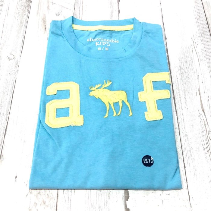 Maple麋鹿小舖 abercrombie&fitch ＊ a&f 男孩款水藍色麋鹿字母短T＊( 現貨15/16號 )