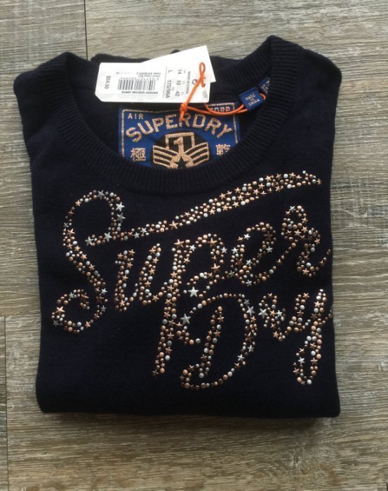 SD Superdry 極度乾燥 毛衣 金屬LOGO 羊毛 深藍色