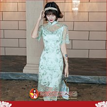限量款 春夏旗袍改良版女中國風修身性感短款年輕款少女蕾絲旗袍裙-瑰麗明珠(淺綠)-水水女人國
