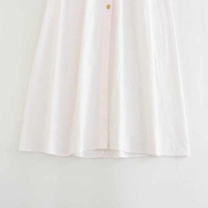 #192（圖）預購商品 夏季新品 連身長裙 長袖洋裝 白色素面 翻領 單排釦 搭配腰帶 捲邊袢帶袖飾UZC75/0723
