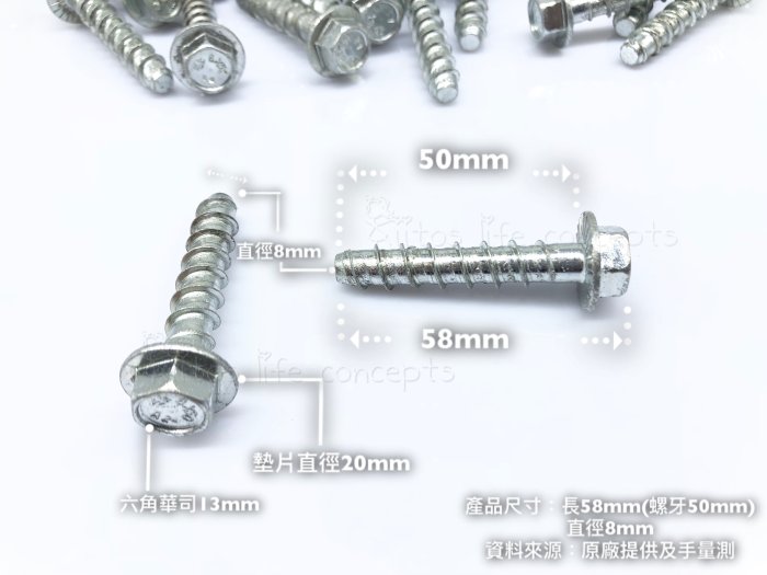 《安卡螺絲-六角華司-複合不鏽鋼304-M850》水泥螺絲 自切螺紋 白鐵螺絲 吊掛作業 水泥牆專用