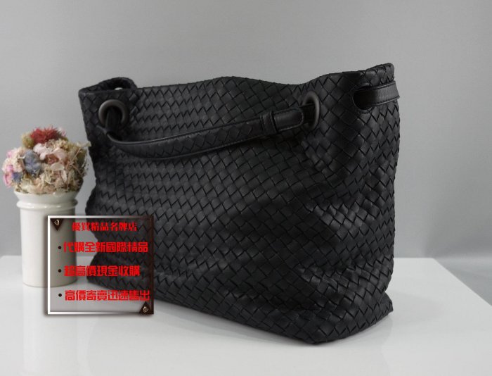 優買二手精品名牌店 BOTTEGA VENETA BV 紫藍色羊皮 雙帶 編織包 購物包 肩背包 托特包 全新