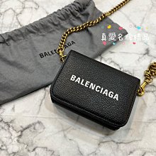 《真愛名牌精品》Balenciaga 618145 黑色牛皮 金鍊 白字 三折短夾(可斜背) *9成新*64293