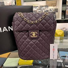 ㊣東區正精品㊣CHANEL A91121 Backpack 香奈兒深紫色全皮翻蓋金釦後背包手提包 RZ4581