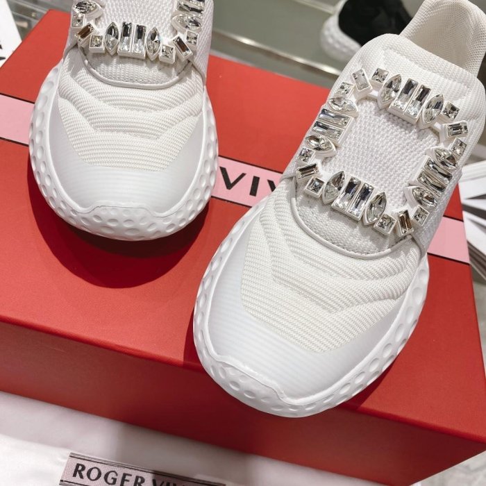 新品Roger Vivier 2023方鑽老爹鞋女厚底增高網面運動鞋百搭休閒鞋 35-40 白色促銷