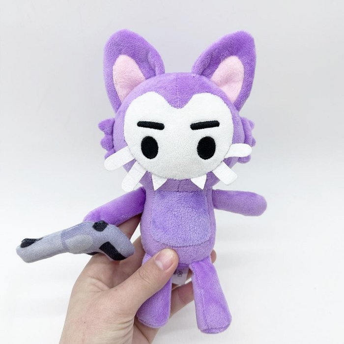 熱銷新款 跨境新款Super Skullcat Plush毛絨玩具拿槍的紫色狐貍公仔 動漫星城玩偶周邊