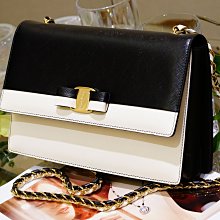 Salvatore Ferragamo Ginny Chain Bag 中型蝴蝶結鍊帶肩背包 黑白拼 現貨