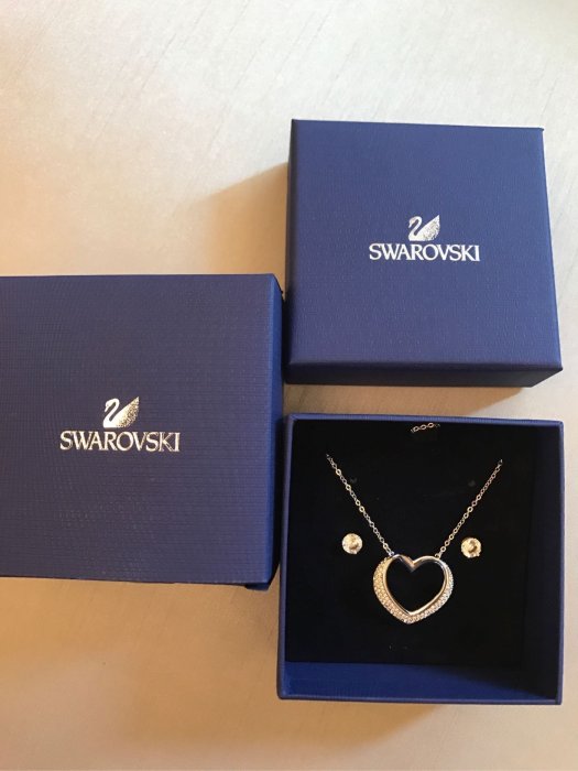 Swarovski 心型水鑽項鍊耳環禮盒組