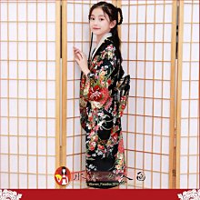 日式風情！日式小女孩和服，復古印花女童浴衣睡袍-櫻花(黑色)-水水女人國