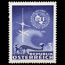 奧地利郵票--1965年---國際電訊協會100週年---雕刻版--- 1 全---F388---國旗徽志專題