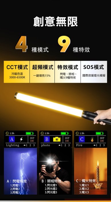 樂華 ROWA RW-275 LED攝影美光棒 公司貨 可調色溫亮度 內建柔光板 3000-6500K 多種特效模式