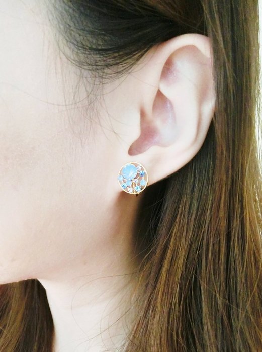 韓國❤️晶亮 鑽飾 夾式耳環(深藍)_Verina's韓系美飾