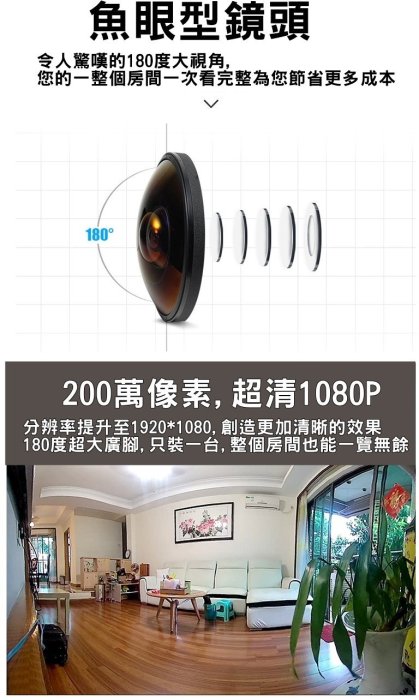 飛碟3607型 監視器,魚眼鏡頭 廣角 多視角 1080P 大視角 可插卡TF64G, 老人 看店 看家 寵物,未使用