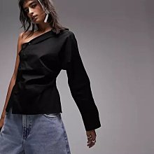 (嫻嫻屋) 英國ASOS-Topshop黑色斜肩單袖襯衫上衣EH23