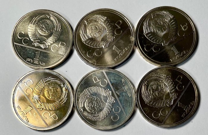 【週日21:00】29~DP1~前苏联1980年奧运纪念币6枚/套, 表面有沾黏, 如圖