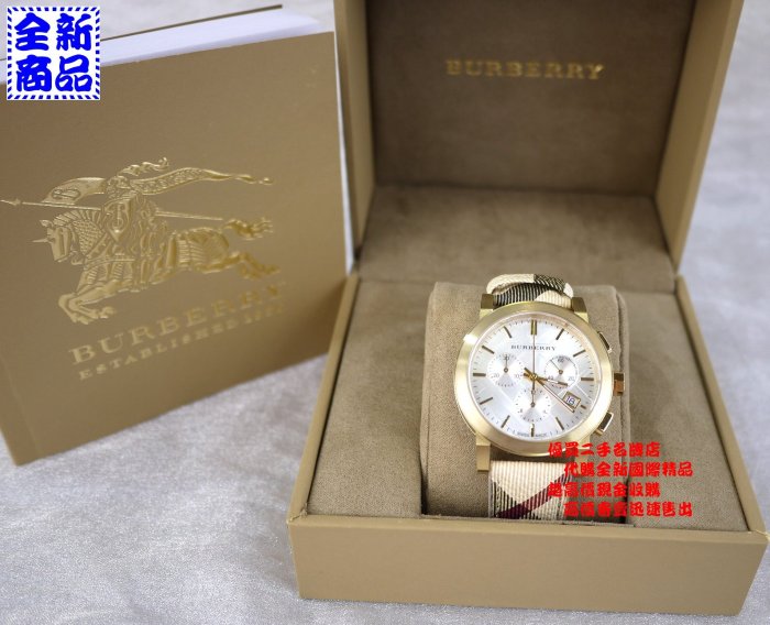 ☆優買二手名牌店☆ BURBERRY 三眼 格紋 日期 圓面 金圈 石英錶 錶 手錶 BU9752 全新 38MM