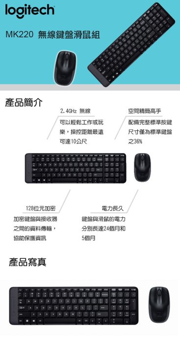 小白的生活工場*羅技 MK220 無線鍵盤滑鼠組(空間簡約大師)中文注音版