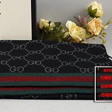 優買二手精品名牌店 GUCCI 325806 羊毛黑色灰色雙面 綠紅綠 GG LOGO 老花字紋 長巾披巾圍巾 全新II