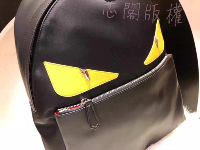 ※芯閣名牌精品店※ FENDI 黑色黃眼皮革尼龍拼接Monster 怪獸後背包 7VZ012-8FC 全新現貨