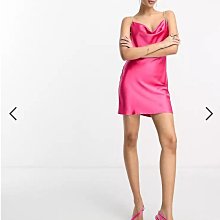 (嫻嫻屋) 英國ASOS-粉紅色鍛面垂墜領水鑽肩帶露美背洋裝禮服EC23