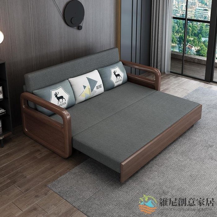 【現貨】實木沙發床可折疊多功能小戶型客廳單雙人坐臥兩用現代簡約沙發床-維尼創意家居