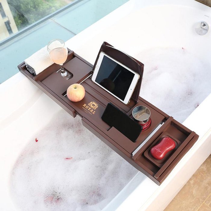 現貨 諾寶尼北歐輕奢可伸縮置物架竹制民宿酒店高檔泡澡架浴缸置物板